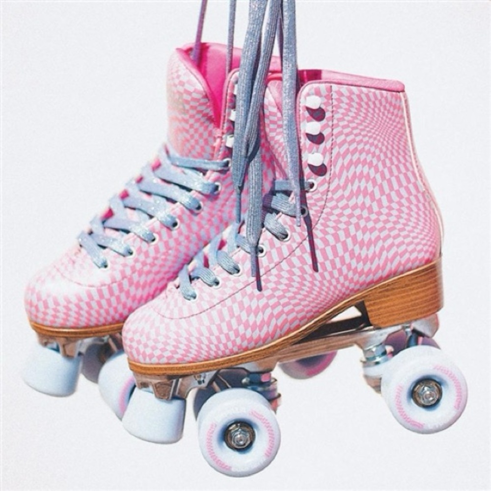 Stylish Pink Checkered Roller Skates